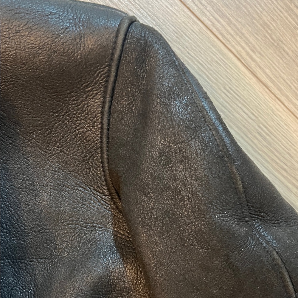 Black Shearling Leather Jacket with Removable Hood - Picture 11 of 11